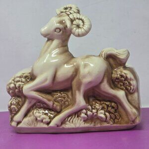 Vintage Shawnee US Pottery Ram Planter Figurine Beige Brown Ceramic Animal Decor